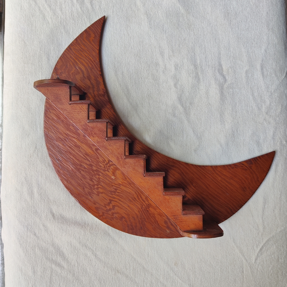 Celestial Wood Wall Shelf Crescent Moon Staircase Knickknack 17" Granny READ